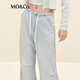 
MO/Co.[active series] Jeans 2025 autumn new product drawstring mid-waist pinch wide-leg pants MBE3JEN008 denim blue S/S