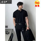 JEEP SPIRIT brand pure black right shoulder short-sleeved Polo shirt men's summer Henry collar T-shirt heavy stiff American slim short-sleeved black L (suitable for 120-135Jin Jin equals 0.5kg)