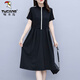 Дятел летнее толстое ММ в корейском стиле свободное облегающее платье с короткими рукавами женское большого размера 200Jin Jin равно 0,5 кг Толстая повседневная юбка, закрывающая живот, черная 5XL рекомендуется 180-200Jin Jin равна 0,5 кг