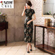 Woodpecker (TUCANO) retro cheongsam for women 2025 summer new short-sleeved women's belly-covering long Chinese style cheongsam skirt plum blossom short-sleeved long flag gold 3XL (reference weight 130-140Jin Jin is equal to 0.5 kg)
