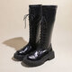 Ershan Ji Temperament Vielseitige lange Stiefel für Frauen, hohe und dünne Ritterstiefel, Reißverschluss gebundene Martin -Stiefel für Frauen, Frühlings- und Herbststiefel 36