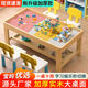 Zhuque solid wood building block table children's intelligence development brain-operating large particles building blocks educational assembly multi-functional toy game table 1O6 solid wood table/1 chair/car park/698 size particles