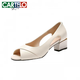 Cartelo 2025 Sommer echtes Leder dicker Fisch Fisch Mund Sandalen für Frauen Neue Mode vielseitige weiche Mid-Heel-Single-Schuhe für Frauen im Off-Weiß 36 36