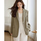Demana Luxurious and Slim Spring and Autumn Suit Collar Loose Long Sleeve TR Slit Suit Jacket Women's Short Light Green L