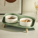 Ceramic cat bowl, pet food bowl, cervical vertebra protection, cat food bowl, dog rice bowl and drinking water bowl, integrated anti-knock over cat water bowl, mint green + placemat, high-legged ceramic double bowls (priority delivery for collection and purchase)