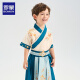 罗蒙汉服男童2025夏款古风古装中国风演出服儿童唐装 花青色 150