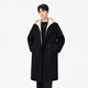 Mufan cotton autumn and winter thickened warm fake two-piece woolen coat men's casual large size loose long knee-length hooded windbreaker jacket black hat thickened XL suitable for 150 to 170 Jin Jin equals 0.5 kg