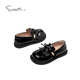 Snoffy Girls' Leather Shoes Autumn Versatile Children's Loafers Casual Soft Soled Black Leather Shoes Comfortable Shoes Iris Black 32