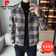 皮尔卡丹（pierre cardin）小香风夹克外套男士秋季2025新款潮流格子翻领加厚毛呢休闲春秋装 719 白 S 70-85斤