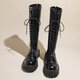 Ershan Ji Temperament Vielseitige lange Stiefel für Frauen, hohe und dünne Ritterstiefel, Reißverschluss gebundene Martin -Stiefel für Frauen, Frühlings- und Herbststiefel 36