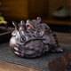 High-end purple pottery tea pet boutique Pixiu golden toad can raise fortune toad tea play tea table decoration purple sand tea pet ornaments Purple pottery lucky Pixiu pair