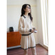 Demana campus retro style college style age-reducing short skirt two-piece lapel slim casual striped knitted suit for women