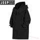 JEEP SPIRIT style high collar hooded windbreaker jacket three-dimensional large pockets mid-length assault jacket work jacket black cotton L (130-160Jin Jin equals 0.5kg)