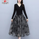 皮尔卡丹（pierre cardin）2025春秋连衣裙女新款毛衣裙假两件黑色蕾丝打底中长款针织连衣裙 黑色6172 L 【尺码建议95-110斤】