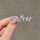 QUAMER gold store style letter brooch queen temperament suit corsage zirconia cardigan pin anti-LY728 brooch - letter queen silver