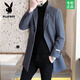 Playboy autumn and winter men's windbreaker mid-length Korean style slim woolen men's coat handsome high-end long woolen coat F81 black cotton thickened 2XL (130-145Jin Jin equals 0.5kg)