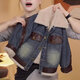 Disney (Disney) children's winter velvet denim jacket 2025 new boys' handsome and fashionable one-piece velvet thickened jacket top trendy denim jacket with leather 120