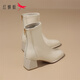 Red dragonfly short boots for women thick heel medium heel plus velvet to keep warm winter winter boots brand ankle boots women's boots 2024 winter off-white heel height 5.3cm 40