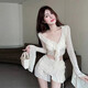 Qiaoyi bikini swimsuit female sexy three-piece suit Internet celebrity new same style beach hot spring small breast push-up steel support white bikini three-piece suit 80Jin Jin is equal to 0.5kg -120Jin Jin is equal to 0.5kg