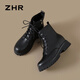 ZHR Martin boots for women, autumn and winter retro British boots for women, fashionable and versatile plus velvet short boots for women, ES08A black 37