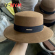 NY-NYM French gold label small brim flat top hat women's autumn and winter fashion woolen hat British retro all-match jazz hat white