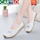 CARTELO 2025 new product spring and summer genuine leather shallow mouth flat bottom flat heel small white shoes women's hollow bean shoes mother's shoes non-slip rest 688 black punching 41