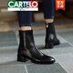 卡帝乐鳄鱼（CARTELO）高档真皮短靴女2025新款秋冬百搭方头瘦瘦靴粗跟短筒马丁靴高跟女 棕色单里  36