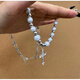 Chow Tai Sang Necklace Men's Design Niche Pearl Men's Cross Pendant Men's Style Men's Trendy Brand Accessories