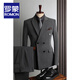 ROMON suit men's British style double-breasted business casual suit three-piece suit groom wedding dress small suit men black three-piece suit (suit+vest+trousers) 50/L size free brooch+pocket square