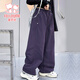 富罗迷女童裤子冬季加绒保暖工装裤儿童休闲阔腿裤 紫色 （加绒款） 150