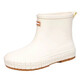 Fujian Mode japanische Regenstiefel für Frauen, die kurze Röhrenregenstiefel für die Arbeit im Freien wasserdichte und rutschfeste Schuhe Gummischuhe flach gesaliertes Pull-Toe-Schuhe Größe 38 [mit Innensohle, Markierung] Weiß tragen
