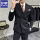 ROMON spring and autumn off-white double-breasted suit for men, slim, handsome, casual, small suit jacket style, white (jacket + pants) M