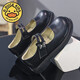 G.duck Little Yellow Duck Girls' Small Leather Shoes Spring and Autumn New Product 2025 Black British Style Princess Shoes Soft Sole Children's Performance Shoes JJL-Black C8062 Size 35 (Inner Length 22.5cm)