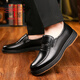 Dragonfly brand leather shoes men's toe-layer cowhide business casual shoes men's tendon sole genuine leather soft sole non-slip middle-aged and elderly dad shoes black 43