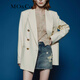 MO&Co. Spring and Autumn Sheep Wool Worsted Patch Collar Padded Shoulder Broad Shoulder Blazer Moanke Apricot S 160