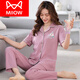 Catman (MiiOW) pure cotton middle-aged and elderly pajamas for women short-sleeved long trousers large-size cardigan thin two-piece lapel home clothes YMY 671 L 100 120Jin [Jin equals 0.5 kg]