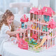 Yunya Kinderspielzeug Mädchen spielen Haus Haus Set Princess Castle Doll Haus Puppe Haus kleines Mädchen Geburtstag Geschenk Super großes dreistöckige Villa-4-Babys + LED Lights