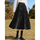 Betu women's winter new skirt elastic waist love velvet embossed skirt women 2411D05 black M