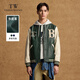 Teenie Weenie Bear Men's Fashion Comfortable Simple Style Casual Letter Contrast Color Leather Jacket Men's Winter Hunter Green M 170