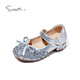 Snuffy children's high heels girls crystal shoes autumn shiny fashion princess shoes comfortable small leather shoes quicksand silver 30