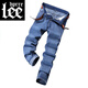 Lee Dprre Jeans Men Summer delgado y recto Pantalones informales de hombres Coreas Estilo coreano Negocios versátiles de luz de verano XJ-866 Azul 30 cintura 2 pies 3