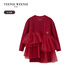Teenie Weenie Kids 25 Years New Year Girls Sweet Splicing Mesh Woolen Skirt Red 150cm