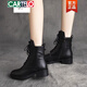 卡帝乐鳄鱼（CARTELO）真皮马丁靴女英伦风2025新款冬时尚显脚小系带短靴平底 黑色(单) 37