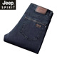 JEEP SPIRIT high-end jeans for men straight loose 2024 spring and autumn new middle-aged large size deep crotch winter thickened men's pants new black 679 thick 30