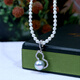 Manzhutang Light Luxury Jewelry Akoya Seawater True Duoma Pendant Seawater Pearl Clavicle Chain S925 Silver Gourd Pearl Pendant for Girlfriend 7-8mm Free Silver Chain