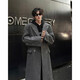 
NEW OR MODE British style long lapel woolen coat men's autumn and winter new versatile rivets high-end loose trendy coat Black XL