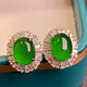 DRJEFUN natural Burmese Laokeng jadeite high ice-grown green egg-faced 925 gold inlaid jadeite earrings for women in the year of birth, full green earrings