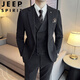 Jeep (JEEP) Autumn and Winter British Business Slim Suit Suit Men's High-end Casual Commuting One-button Wool Suit Three-piece Set Gray Single Suit M