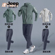 JEEP SPIRIT Sports Suit Men's Autumn, Spring and Summer Casual and Comfortable Running Fitness Training Wear Outdoor Windproof and Quick-Drying Cycling Suit Gray Gray Sports Two-piece Set Windproof and Quick-Drying M