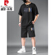 Pier Cardin Men's Sports Suit Summer Gran tamaño Fat Camiseta para hombres más grasas más pantalones cortos grandes set de dos piezas casuales negros 9922 [un set] 2xl